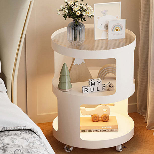 Industrial Iron Glass 2-Tier Nightstand — White