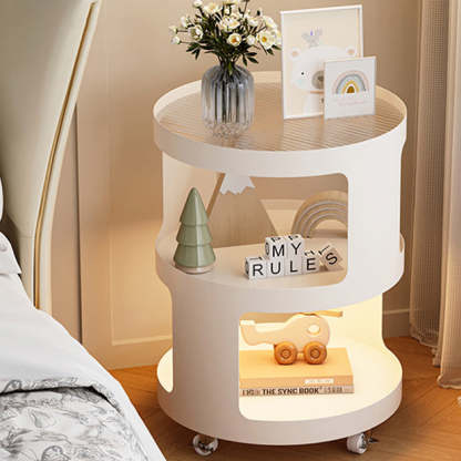 Industrial Iron Glass 2-Tier Nightstand — White