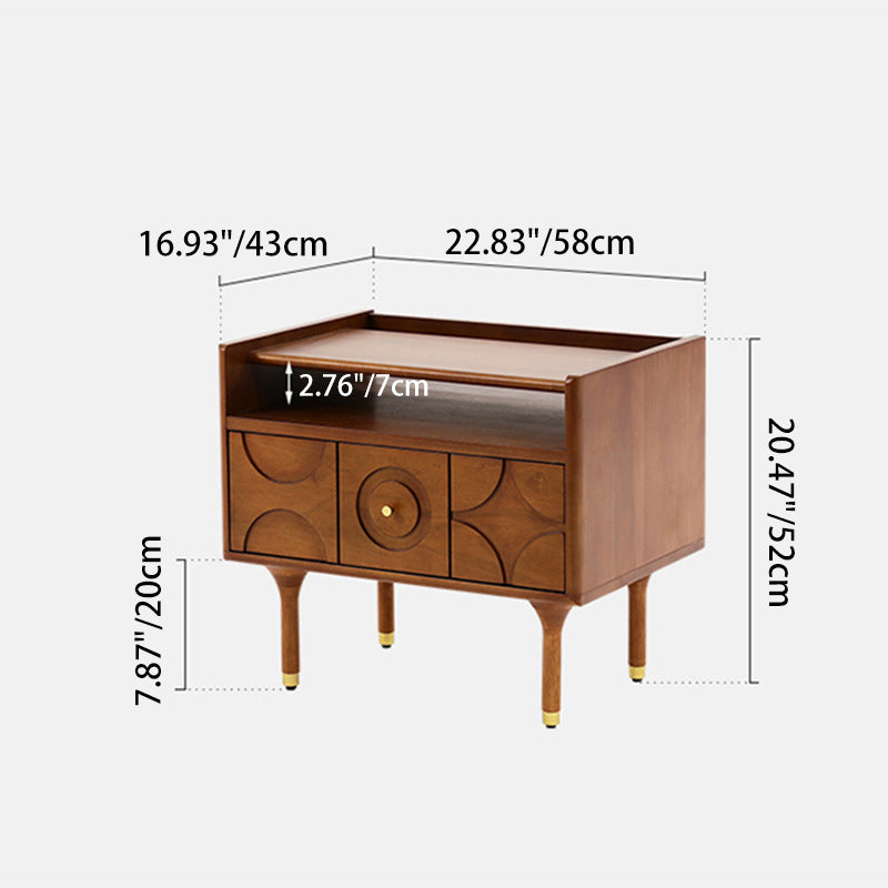 Mid-Century Wood Aluminum Nightstand 1-Drawer
