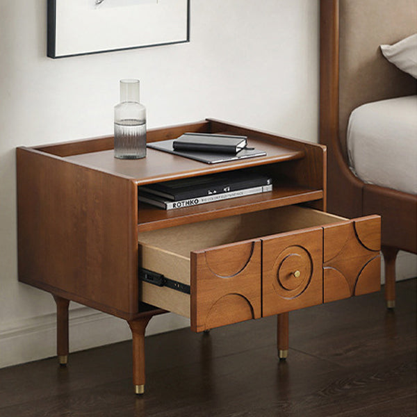 Mid-Century Wood Aluminum Nightstand 1-Drawer