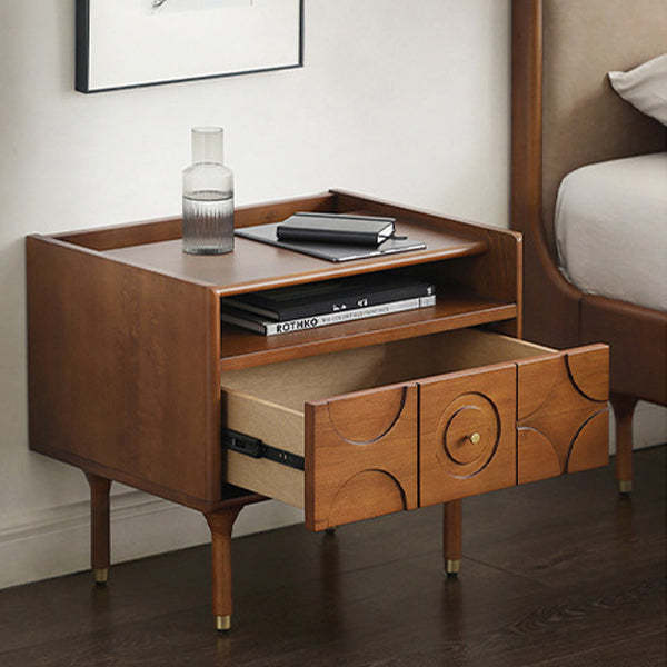Mid-Century Wood Aluminum Nightstand 1-Drawer
