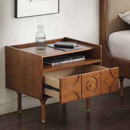 Mid-Century Wood Aluminum Nightstand 1-Drawer