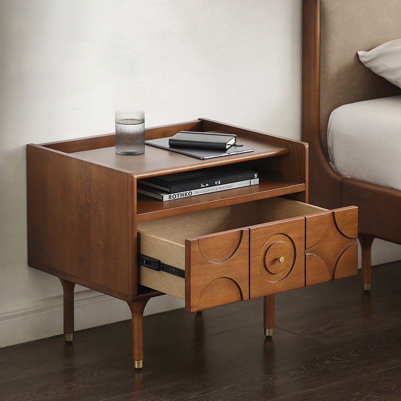 Mid-Century Wood Aluminum Nightstand 1-Drawer