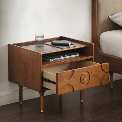 Mid-Century Wood Aluminum Nightstand 1-Drawer