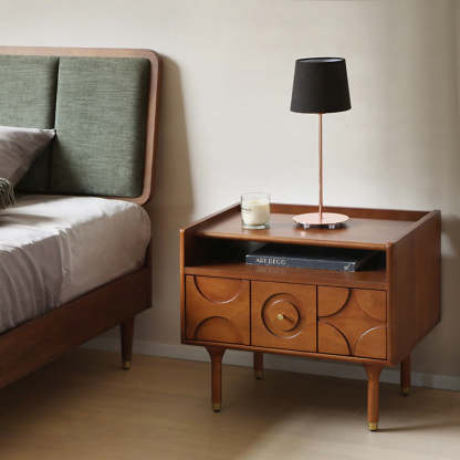 Mid-Century Wood Aluminum Nightstand 1-Drawer