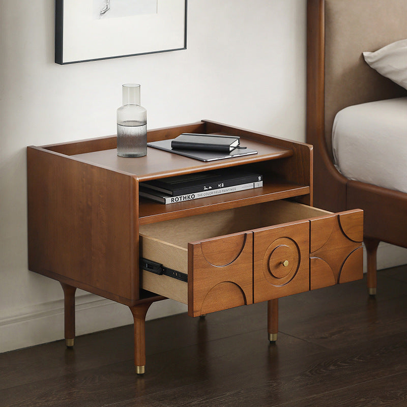 Mid-Century Wood Aluminum Nightstand 1-Drawer