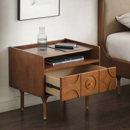 Mid-Century Wood Aluminum Nightstand 1-Drawer