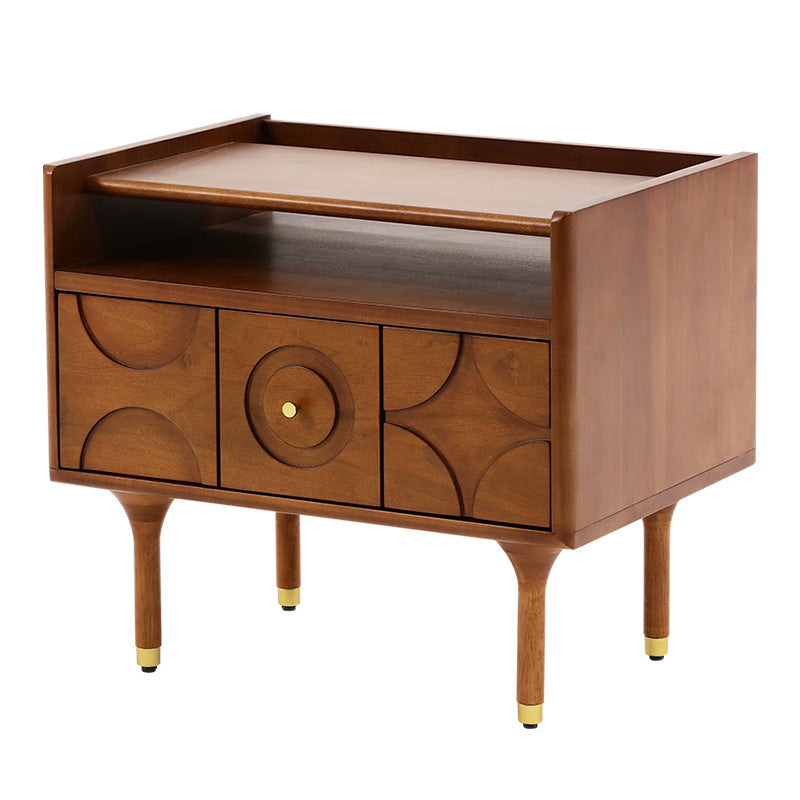 Mid-Century Wood Aluminum Nightstand 1-Drawer