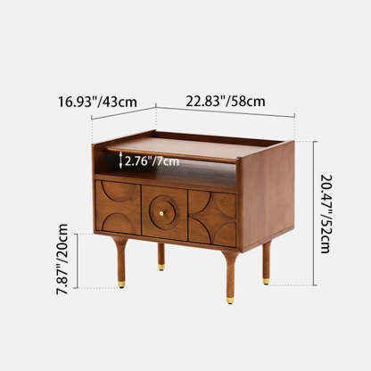 Mid-Century Wood Aluminum Nightstand 1-Drawer