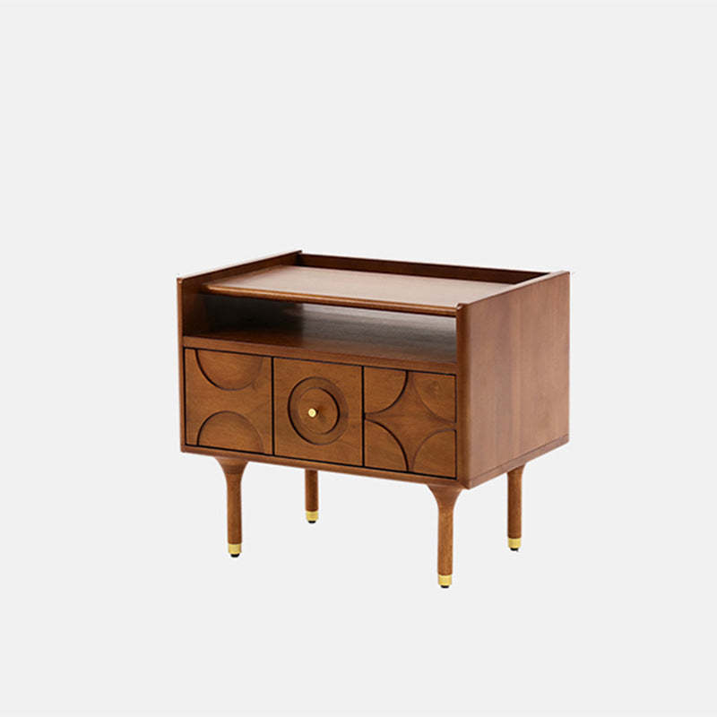 Mid-Century Wood Aluminum Nightstand 1-Drawer