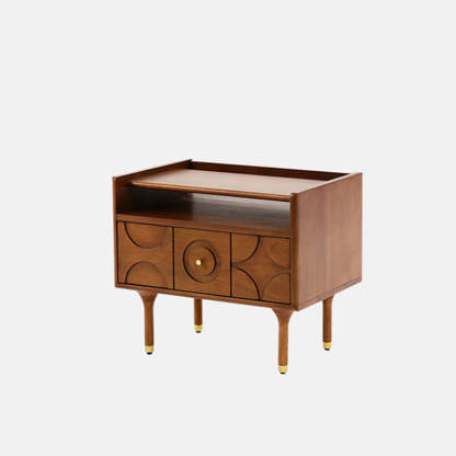 Mid-Century Wood Aluminum Nightstand 1-Drawer