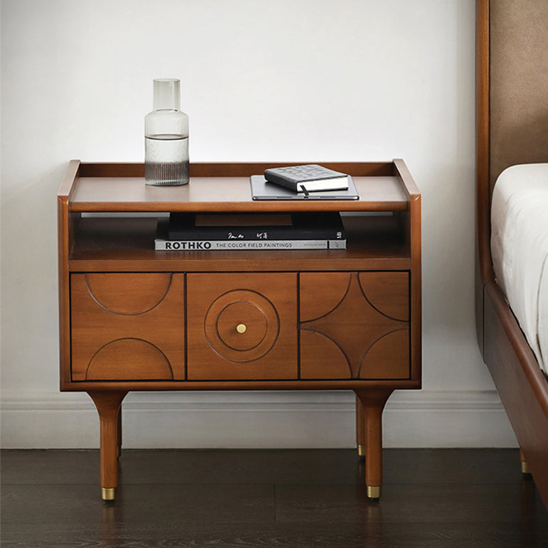 Mid-Century Wood Aluminum Nightstand 1-Drawer