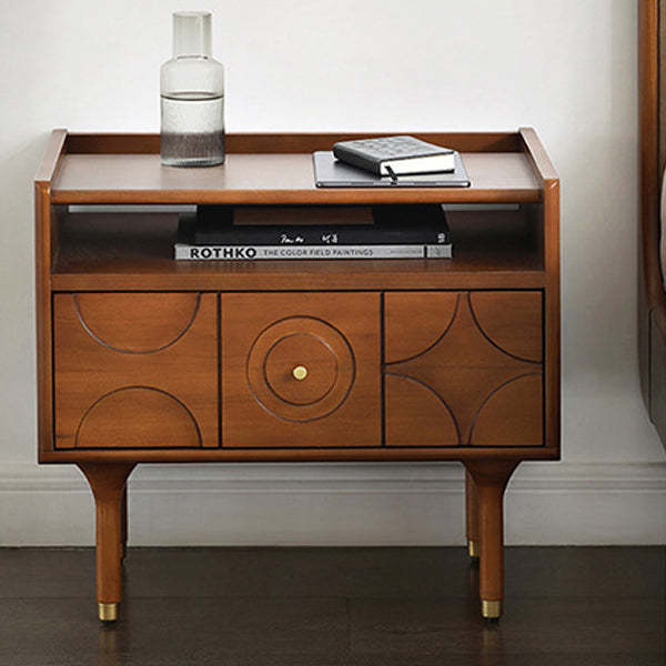 Mid-Century Wood Aluminum Nightstand 1-Drawer