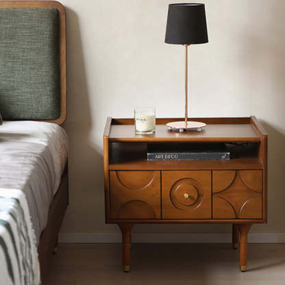Mid-Century Wood Aluminum Nightstand 1-Drawer