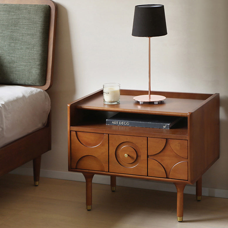 Mid-century 1-drawer wood nightstands in wood aluminum metal