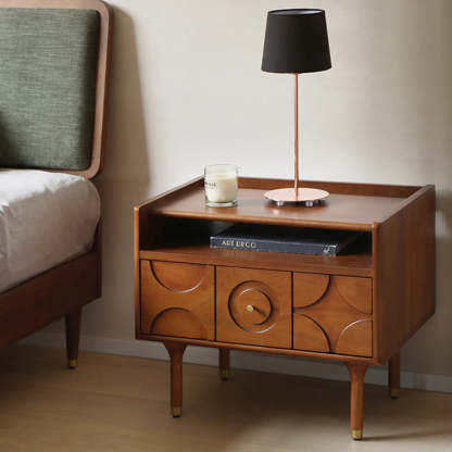 Mid-Century Wood Aluminum Nightstand 1-Drawer