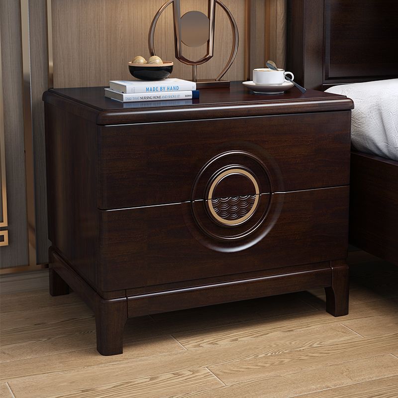 Chinese Wood Metal Nightstand 2-Drawer