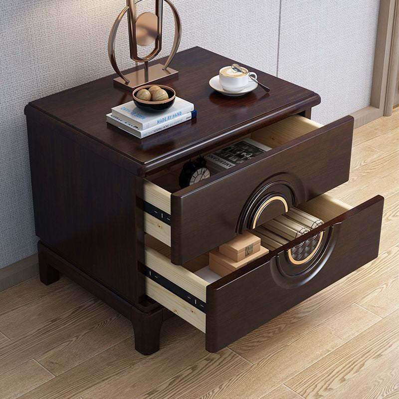 Chinese Wood Metal Nightstand 2-Drawer