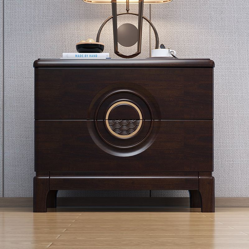 Chinese Wood Metal Nightstand 2-Drawer