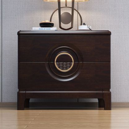 Chinese Wood Metal Nightstand 2-Drawer
