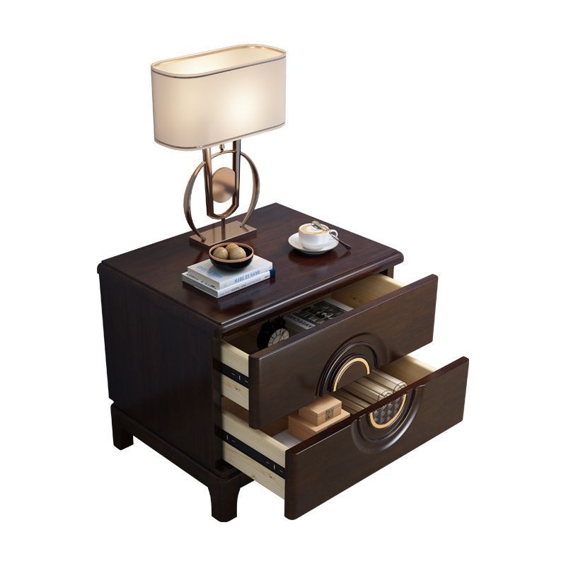 Chinese Wood Metal Nightstand 2-Drawer