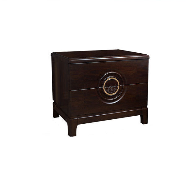 Chinese Wood Metal Nightstand 2-Drawer