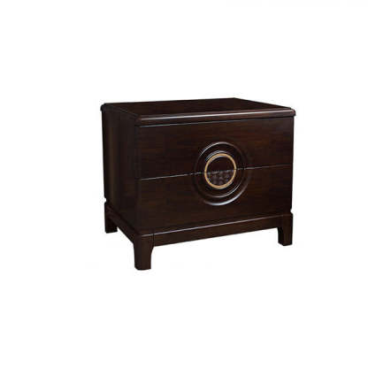 Chinese Wood Metal Nightstand 2-Drawer