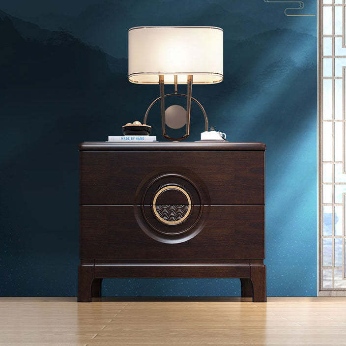 Chinese Wood Metal Nightstand 2-Drawer
