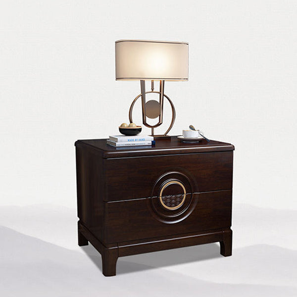 Chinese Wood Metal Nightstand 2-Drawer