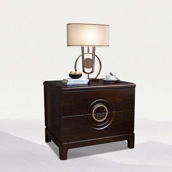 Chinese Wood Metal Nightstand 2-Drawer