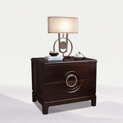 Chinese Wood Metal Nightstand 2-Drawer