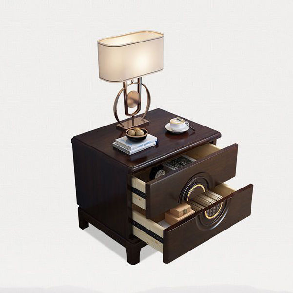 Chinese Wood Metal Nightstand 2-Drawer