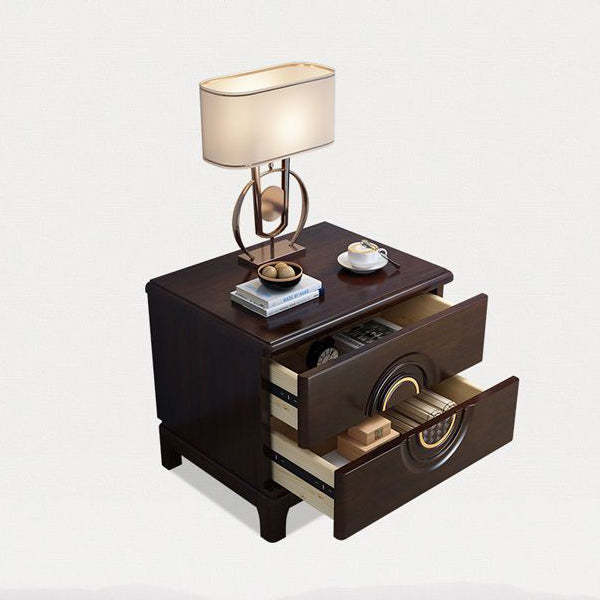 Chinese Wood Metal Nightstand 2-Drawer