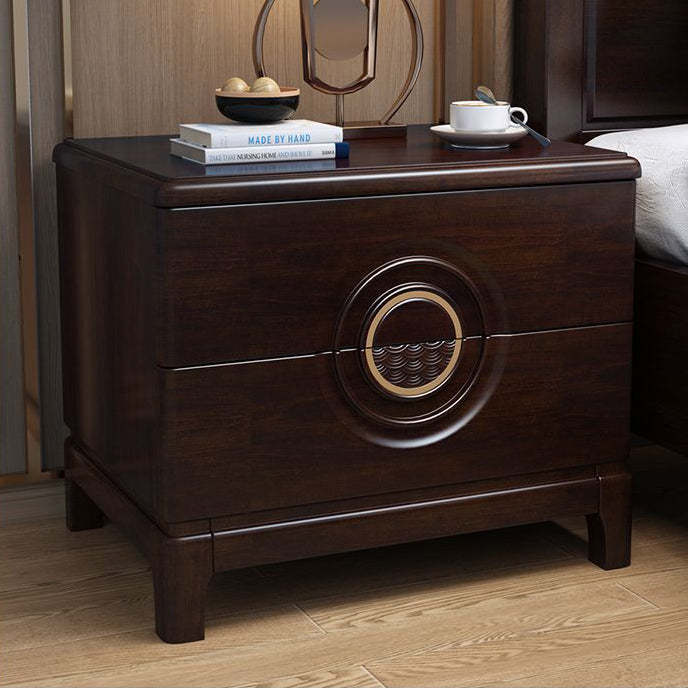 Chinese Wood Metal Nightstand 2-Drawer