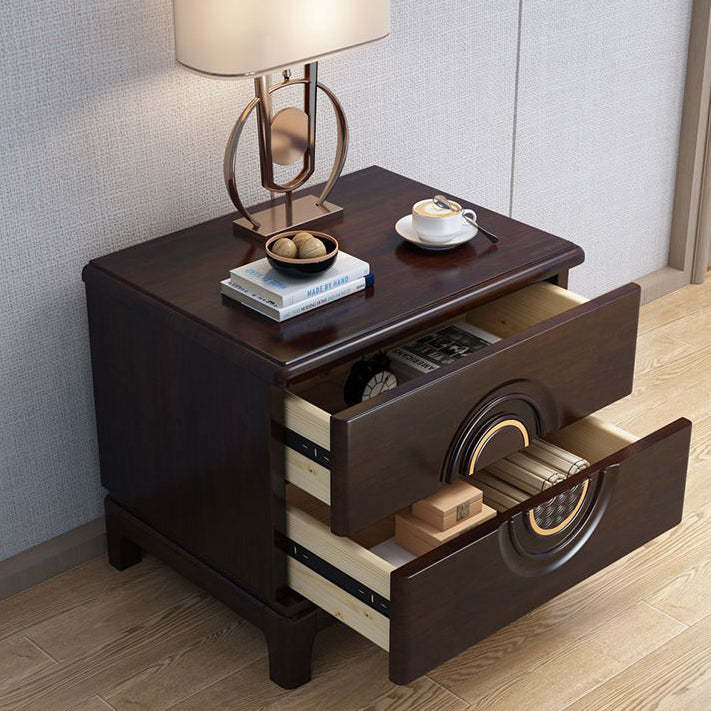 Chinese Wood Metal Nightstand 2-Drawer