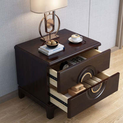 Chinese Wood Metal Nightstand 2-Drawer