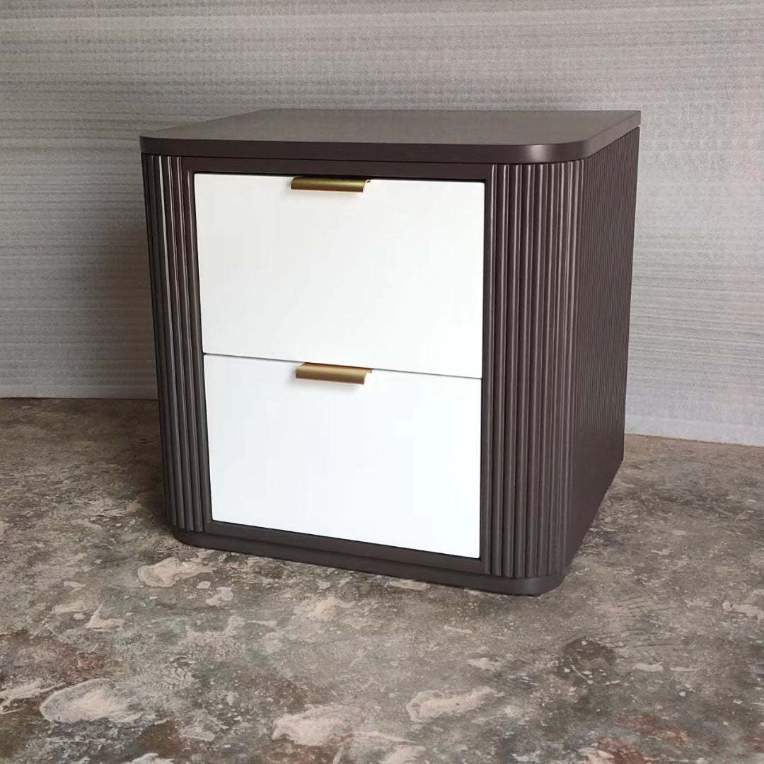 Coastal Wood Metal Nightstand 2-Drawer — Brown