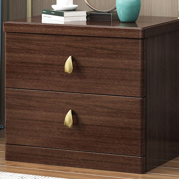 Chinese Wood Brass Nightstand 2-Drawer