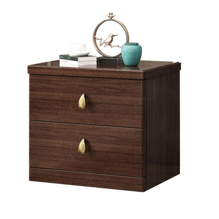 Chinese Wood Brass Nightstand 2-Drawer