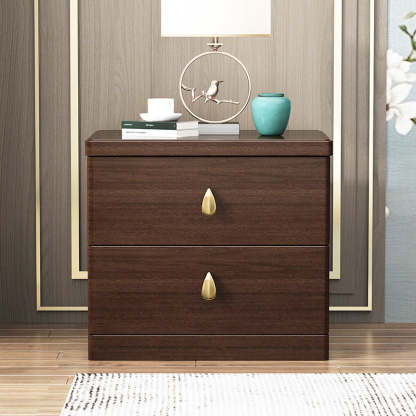 Chinese Wood Brass Nightstand 2-Drawer