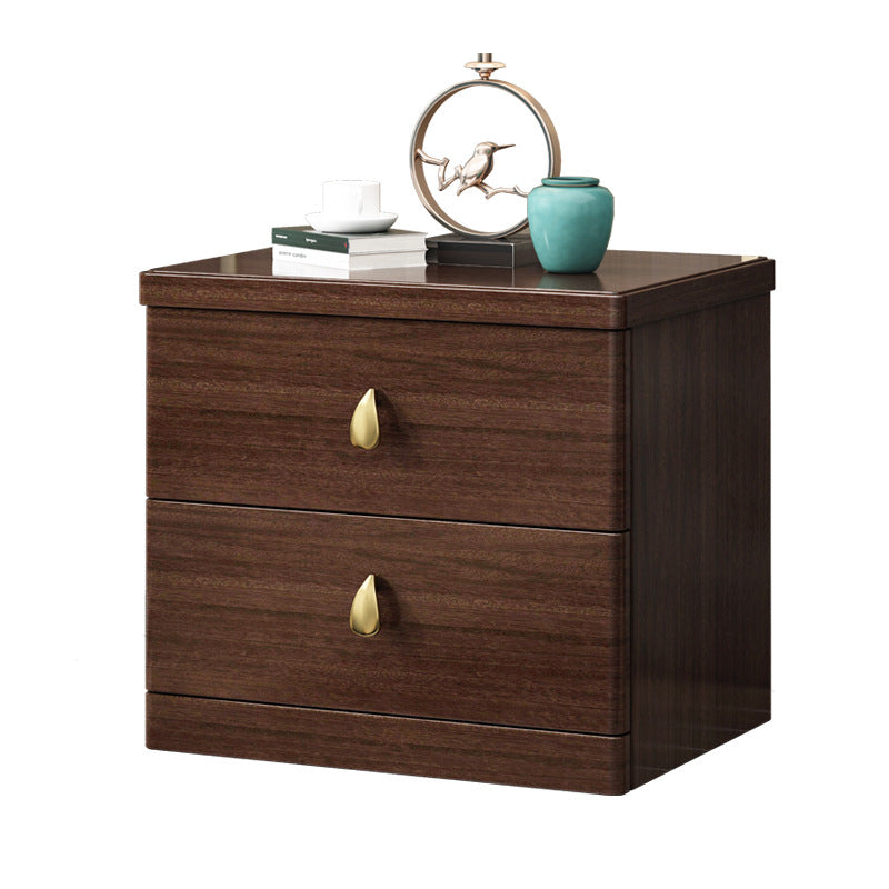 Chinese Wood Brass Nightstand 2-Drawer