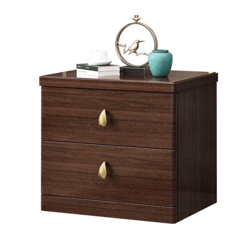 Chinese Wood Brass Nightstand 2-Drawer