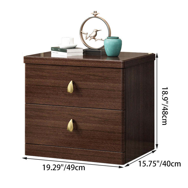 Chinese Wood Brass Nightstand 2-Drawer