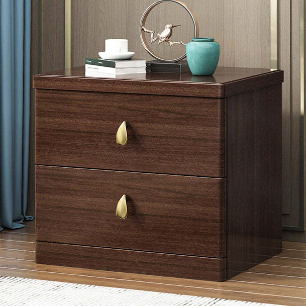 Chinese Wood Brass Nightstand 2-Drawer
