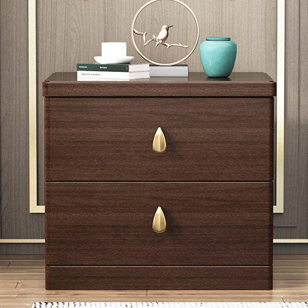 Chinese Wood Brass Nightstand 2-Drawer
