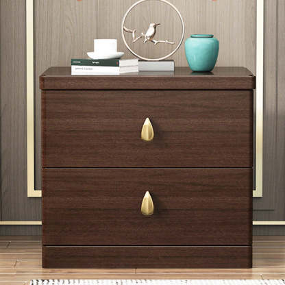 Chinese Wood Brass Nightstand 2-Drawer