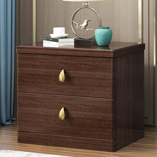 Chinese Wood Brass Nightstand 2-Drawer