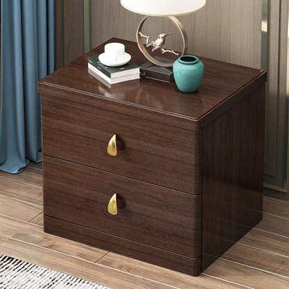 Chinese Wood Brass Nightstand 2-Drawer