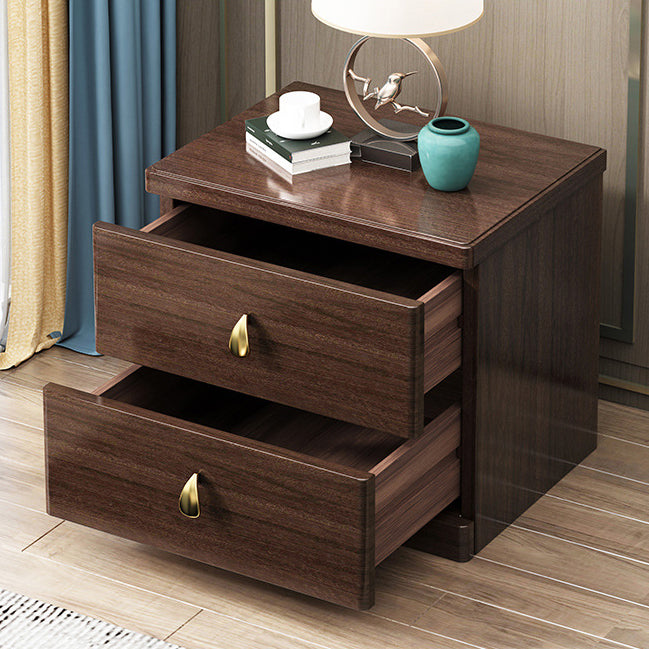 Chinese Wood Brass Nightstand 2-Drawer