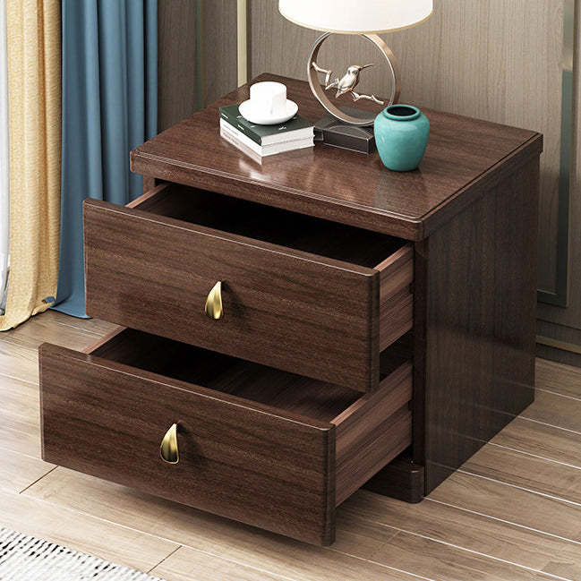 Chinese Wood Brass Nightstand 2-Drawer